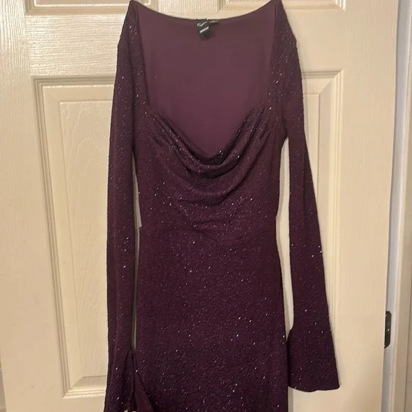 Windsor | Dresses | Jess Formal Glitter Long Sleeve Slit Dress In Dark  Purple | Poshmark